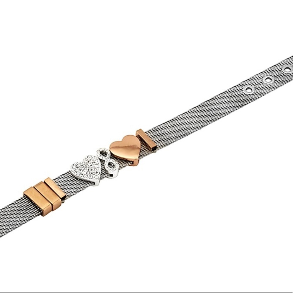 NWT Love this Life Two-Tone Heart Infinity Crystal Mesh Strap Bracelet NIB